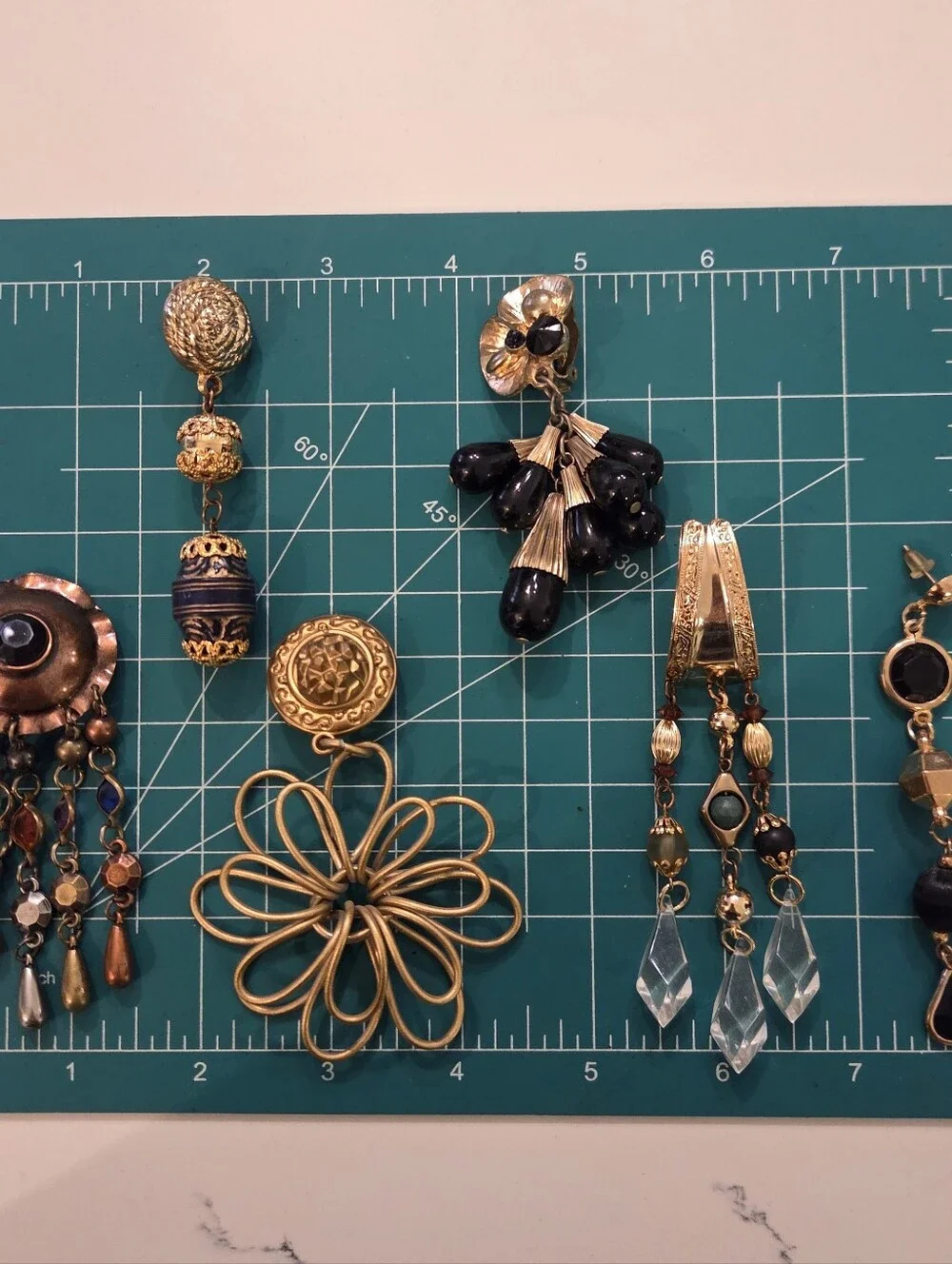 VTG NOS Gold Waterfall Chandelier Clip on Pierced Earrings 80 90s Runway Lot 6